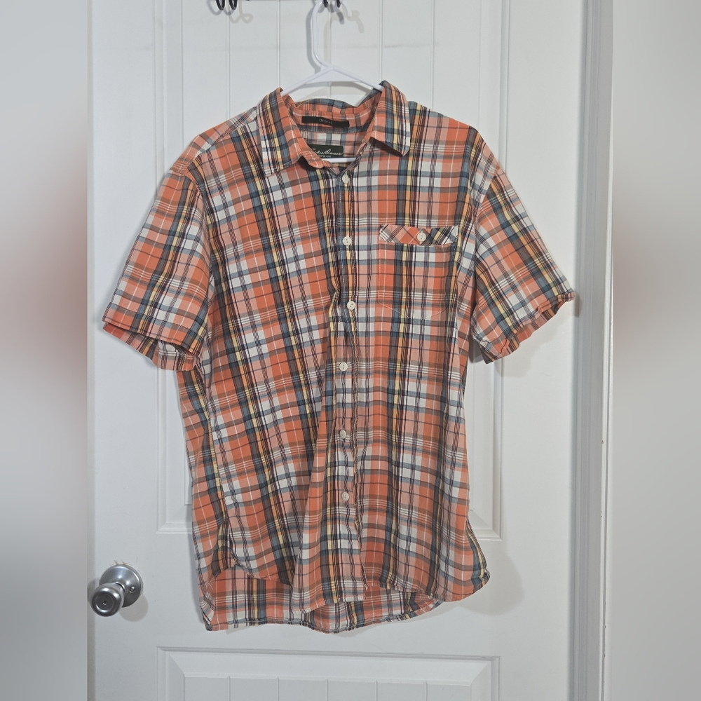 Eddie Bauer Plaid Button Down Shirt Mens Large Classic Fit Short Sleeve